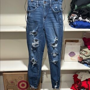 American Eagle Outfitters Ripped Blue Straight Leg Jeans